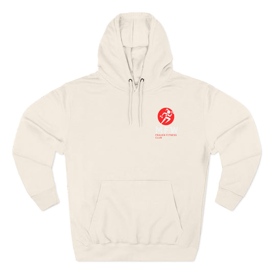 Minimalist Red Logo Hoodie — Small Chest Emblem Fleece Hoodie