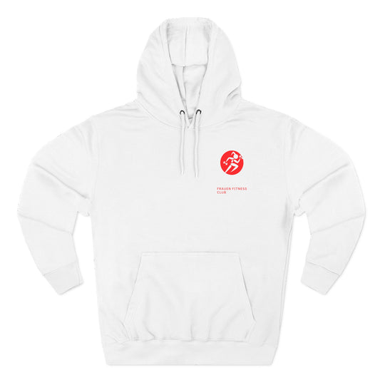 Minimalist Red Logo Hoodie — Small Chest Emblem Fleece Hoodie